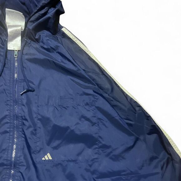 Vintage 90s Adidas Navy Windbreaker Embroidered White Logo Back Hit Sz XXL - Picture 3 of 7